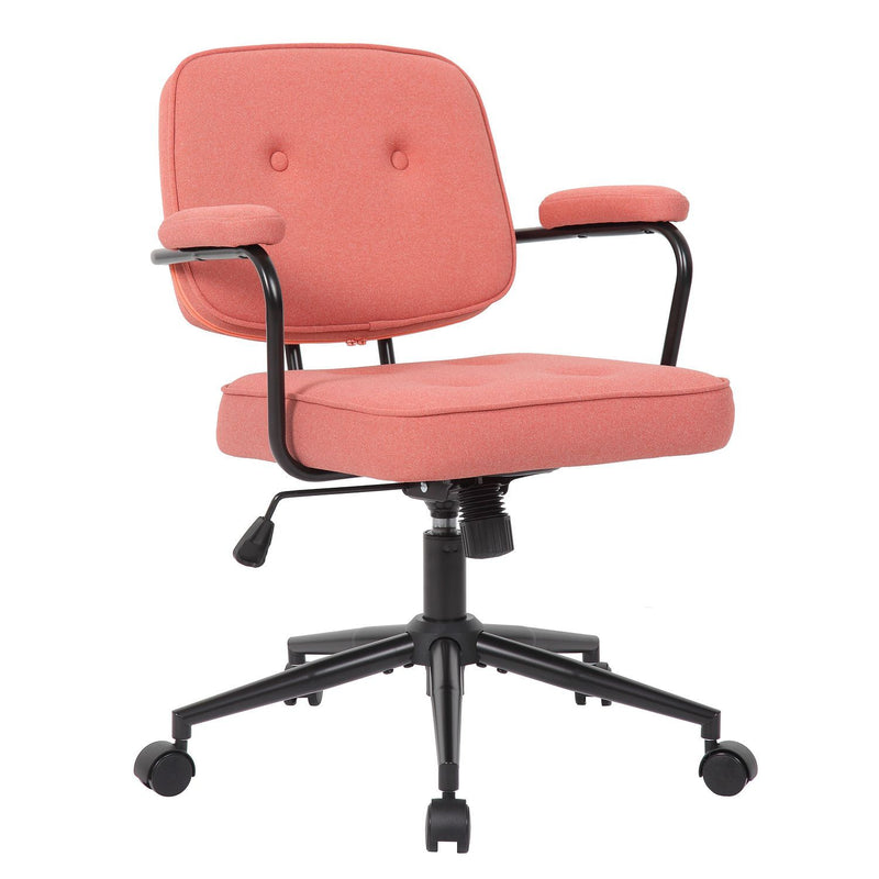Button Mid Back Swivel Desk Chair With Curved Armrest - Pink