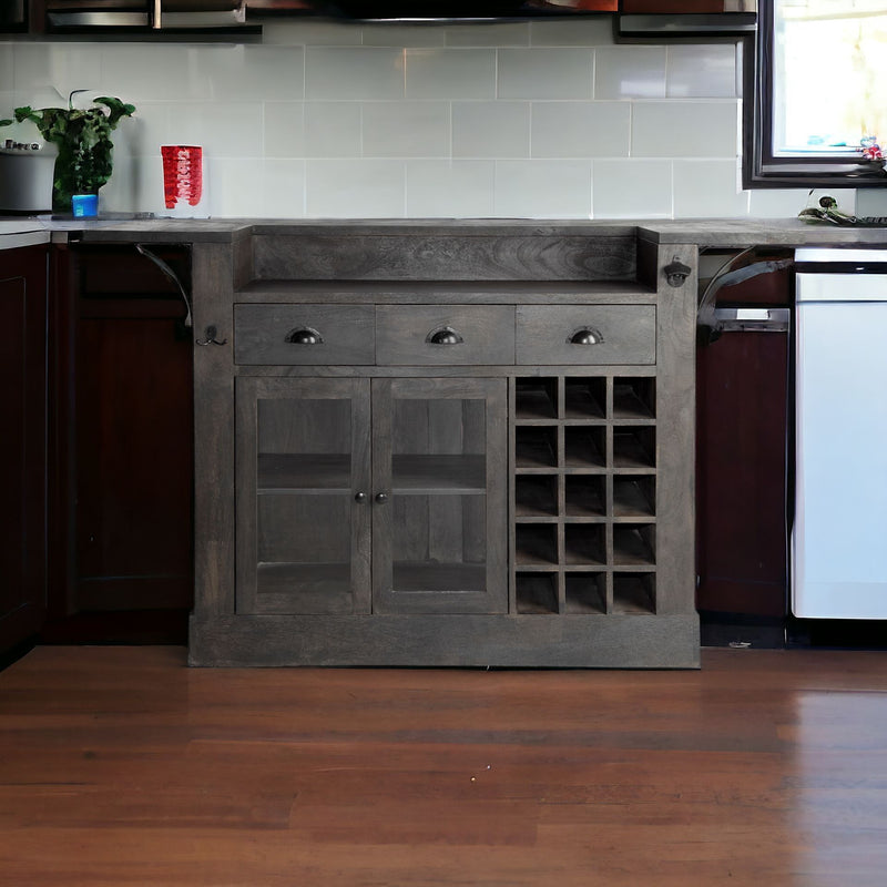 Solid Wood Rolling Kitchen Island With Storage - Gray