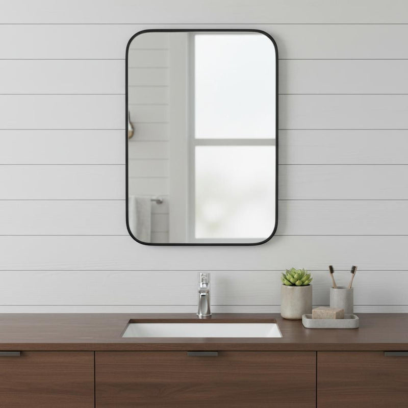Metal Framed Bathroom Vanity Mirror With Cabinet - Black