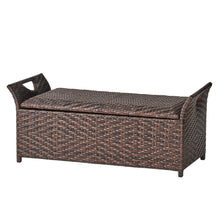 Load image into Gallery viewer, Outdoor Rattan Bench With Flair Arm And Storage - Brown

