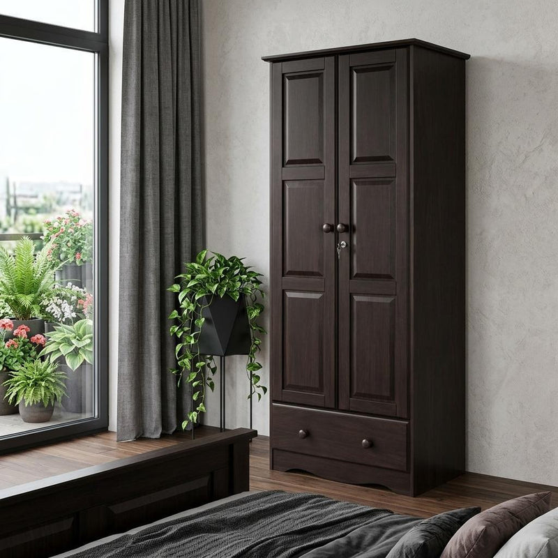 Solid Wood Two Door Single Drawer Combo Dresser (762941) - Espresso