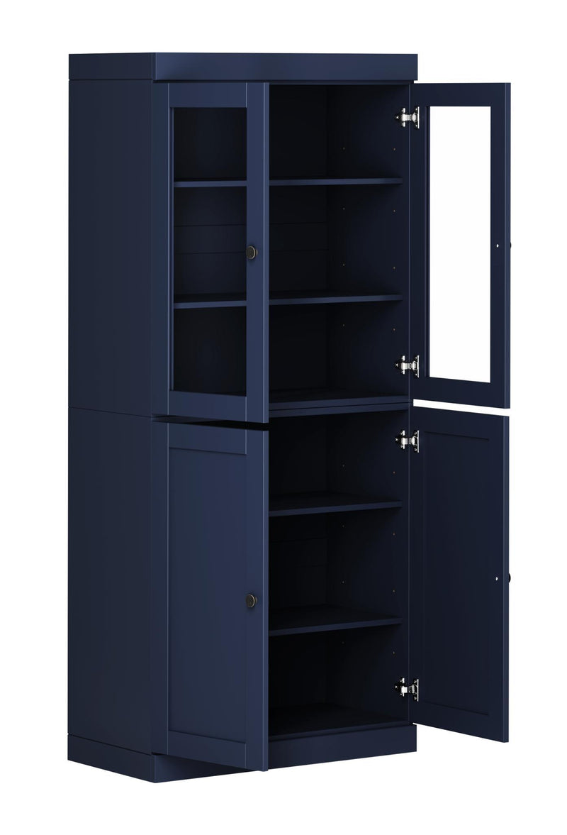 Solid Wood Adjustable Six Tier Library Bookcase With Four Doors (751527) - Navy Blue