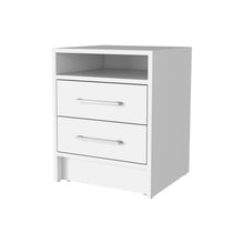 Load image into Gallery viewer, Two Drawers Faux Wood Nightstand - White
