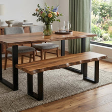 Load image into Gallery viewer, 43" Brown and Black Solid Wood Dining Bench
