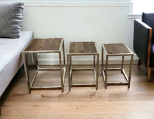 Load image into Gallery viewer, Solid Wood Nested Tables (Set of 3) - Silver And Brown
