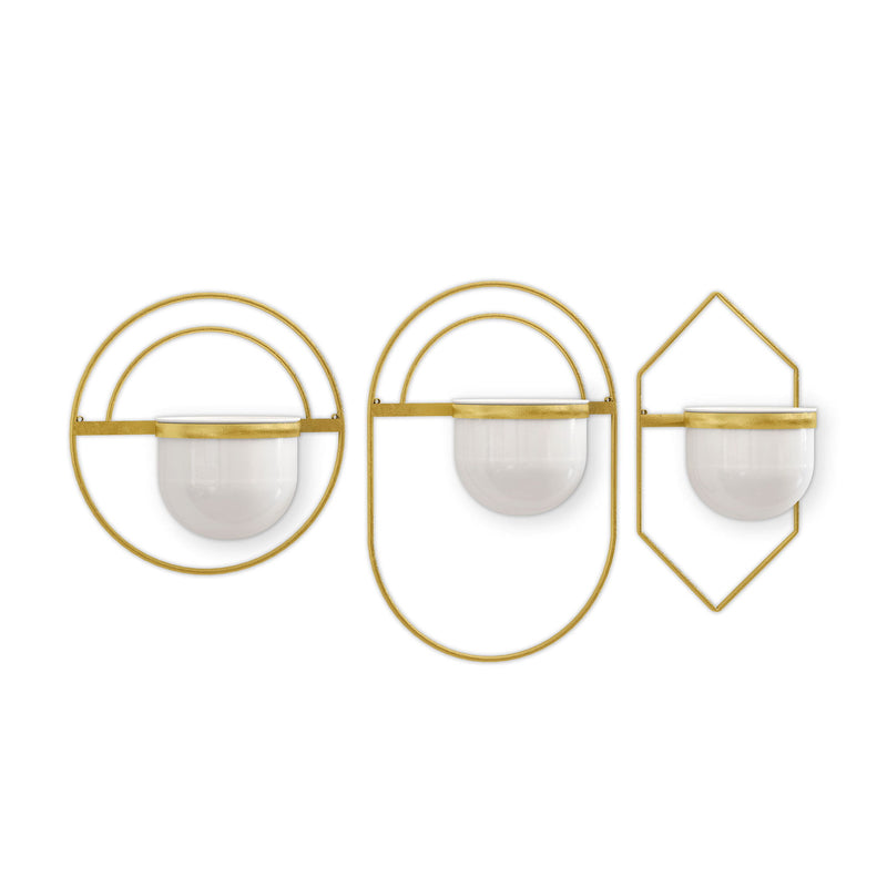 Wall Planters (Set of 3) - Gold / White