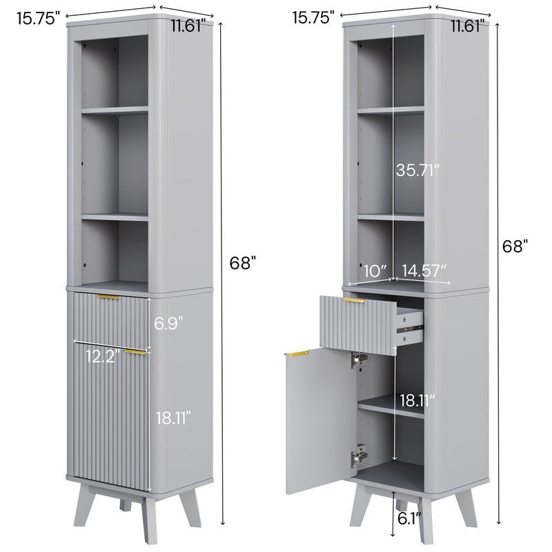Tall Bathroom Storage Cabinet With Adjustable Shelves And 1 Drawer & Door