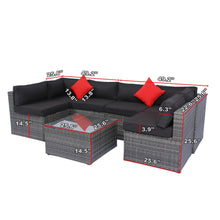 Load image into Gallery viewer, 5 Pieces Rattan Sectional Outdoor Furniture Cushioned U Sof Set With 2 Pillow - Gray / Black
