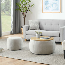 Load image into Gallery viewer, Round Storage Ottoman, 2 In 1 Function, End Table And Ottoman
