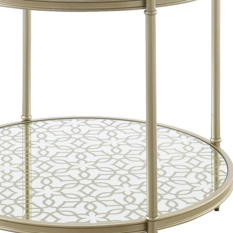 Glass Metal Round End Table With Shelf - Clear / Champagne