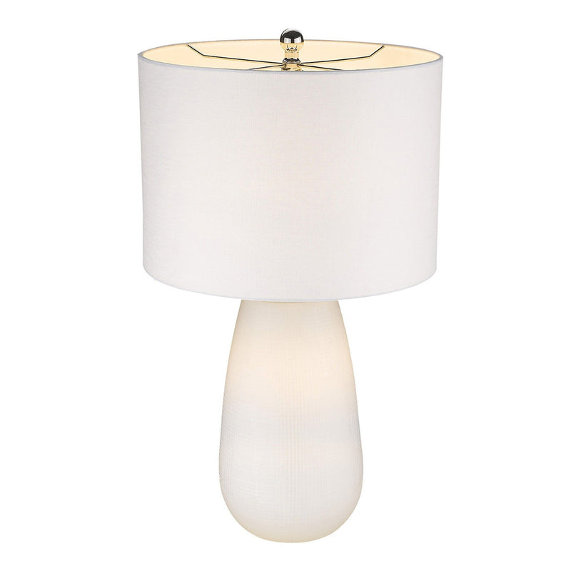 Glass Table Lamp With White Drum Shade - White