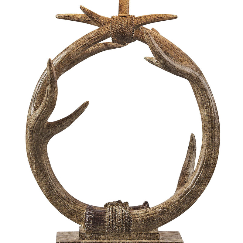 Rustic Faux Antlers Table Lamp With White Drum Shade - Brown