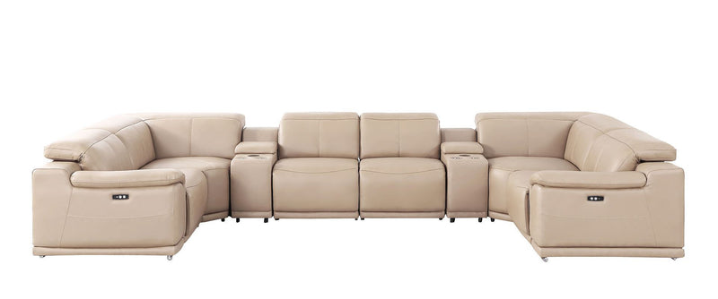 Modular Leather U-Shaped 8 Piece Corner Sectional With Console - Beige