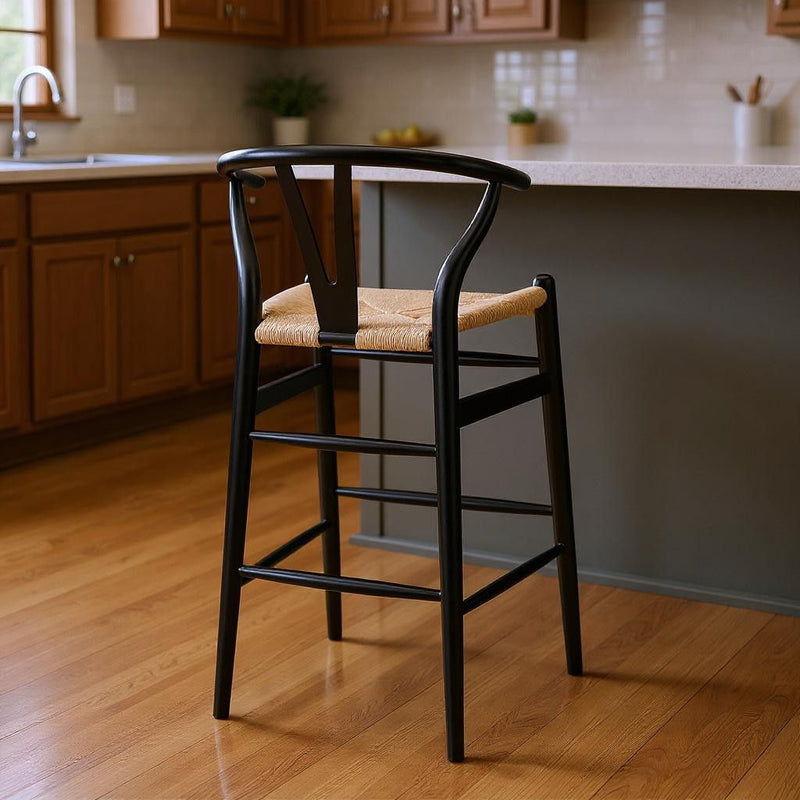 Solid Wood Low Back Counter Height Bar Chair - Natural / Black