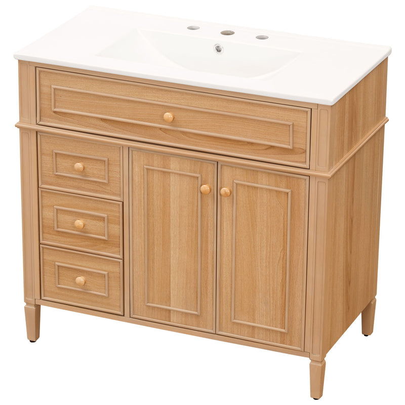 Bathroom Vanity With Sink, 3 Drawers & 2 Doors