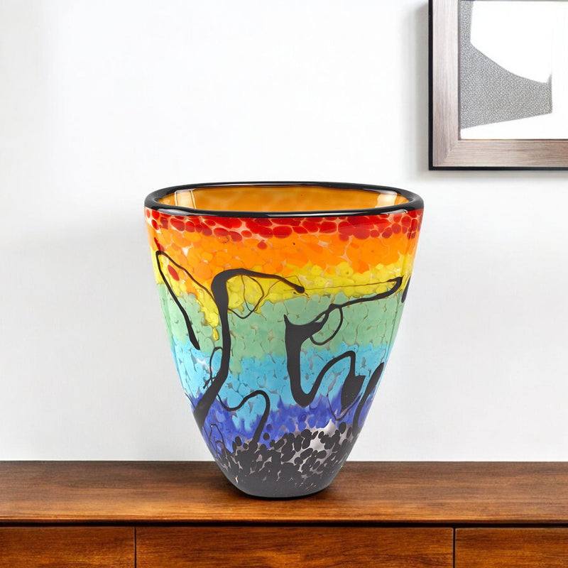 Abstract Oval Murano Table Vase - Red / Blue / Red