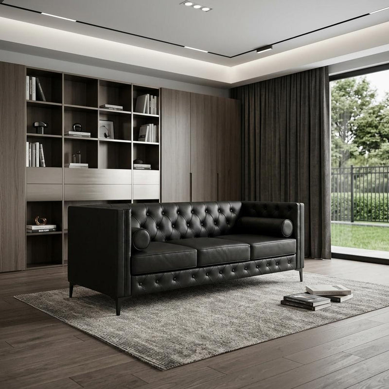 Faux Leather Sofa - Black
