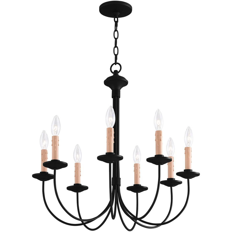 24" Eight Light Dimmable Chandelier With Shades - Black