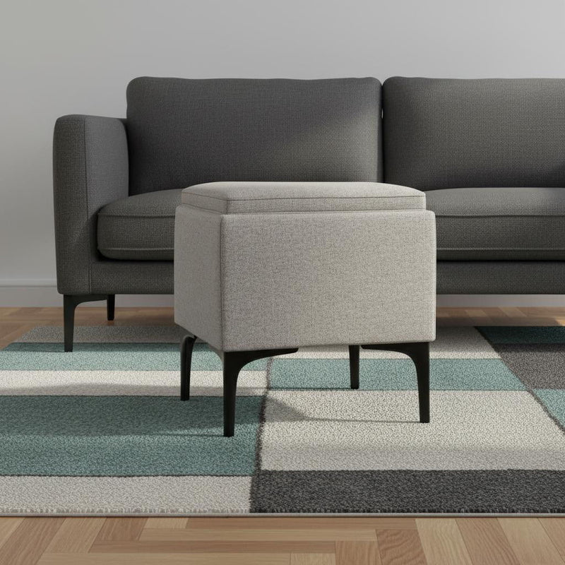 18" Upholstery Storage Ottoman - Black / Cloud