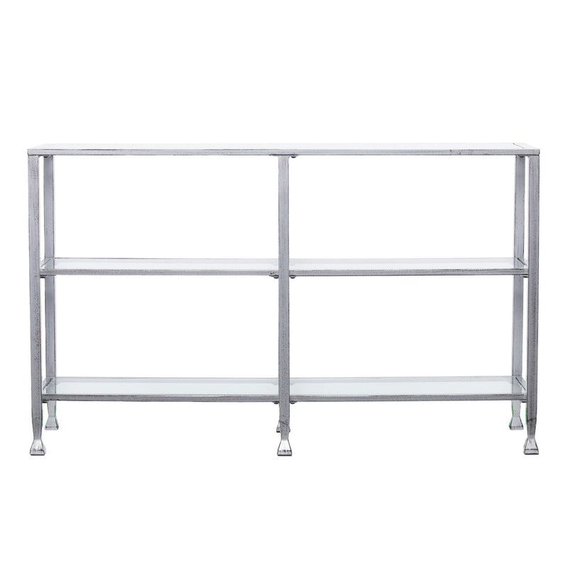 Glass Distressed Frame Console Table With Shelves - Clear / Silver