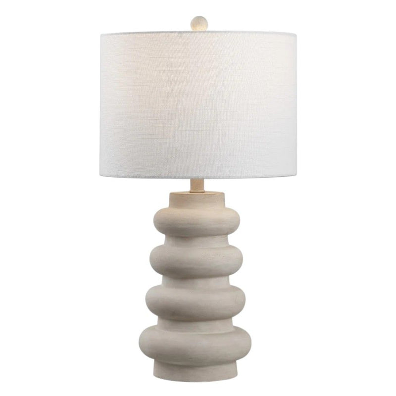 Round Table Lamp With Drum Shade - White