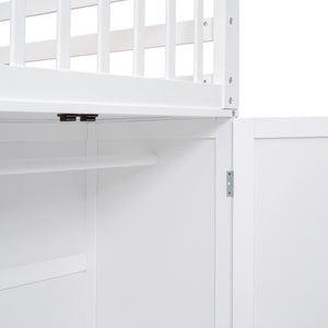 Twin-Twin over Full L-Shaped Bunk Bed With 3 Drawers, Portable Desk and Wardrobe, White