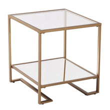Load image into Gallery viewer, Glass Iron Square Mirrored End Table With Shelf - Gold
