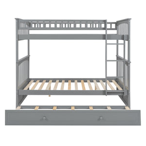 Full over Full Bunk Bed with Twin Size Trundle, Convertible Beds, Gray