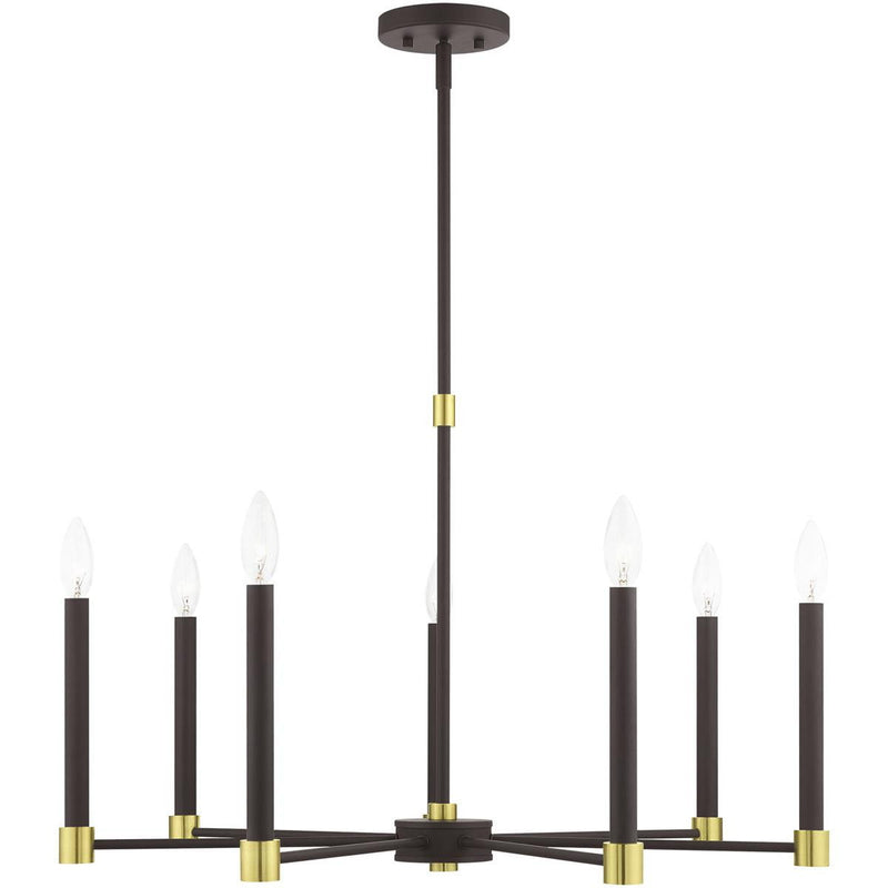 Seven Light Dimmable Chandelier With Shades - Bronze