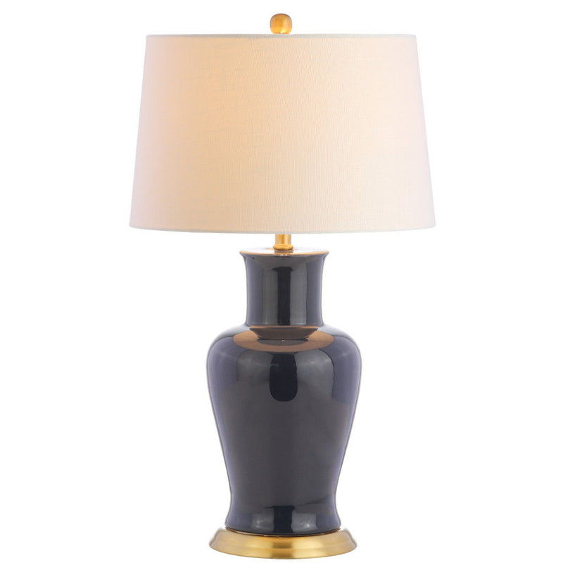 Urn Bedside Lamp With Drum Shade - Navy Blue / Gold / White