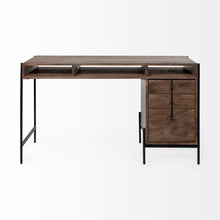 Load image into Gallery viewer, 56" Medium Brown Wooden Writing Desk With 3 Drawers And 3 Open Shelves
