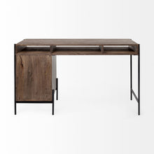 Load image into Gallery viewer, 56" Medium Brown Wooden Writing Desk With 3 Drawers And 3 Open Shelves
