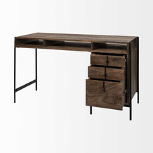 Load image into Gallery viewer, 56" Medium Brown Wooden Writing Desk With 3 Drawers And 3 Open Shelves
