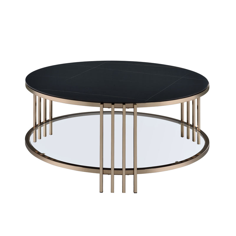 Sintered Stone Steel Round Coffee Table - Black / Champagne