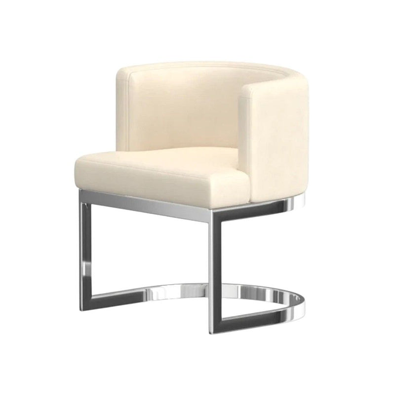 Upholstered Faux Leather Wing Back Dining Side Chair - White / Silver