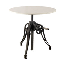 Load image into Gallery viewer, 30" White And Black Rounded Marble And Metal Three Leg Base Dining Table
