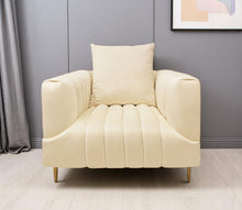 Load image into Gallery viewer, Velvet And Gold Solid Color Lounge Chair - Ivory
