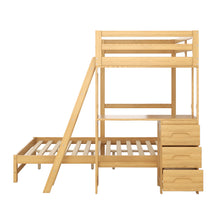 Load image into Gallery viewer, Twin over Full Bunk Bed with Built-in Desk and Three Drawers, Natural
