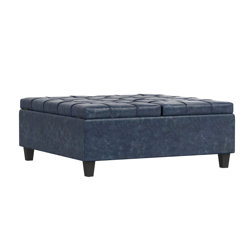 40" Leather Cocktail Ottoman With Storage - Blue / Black