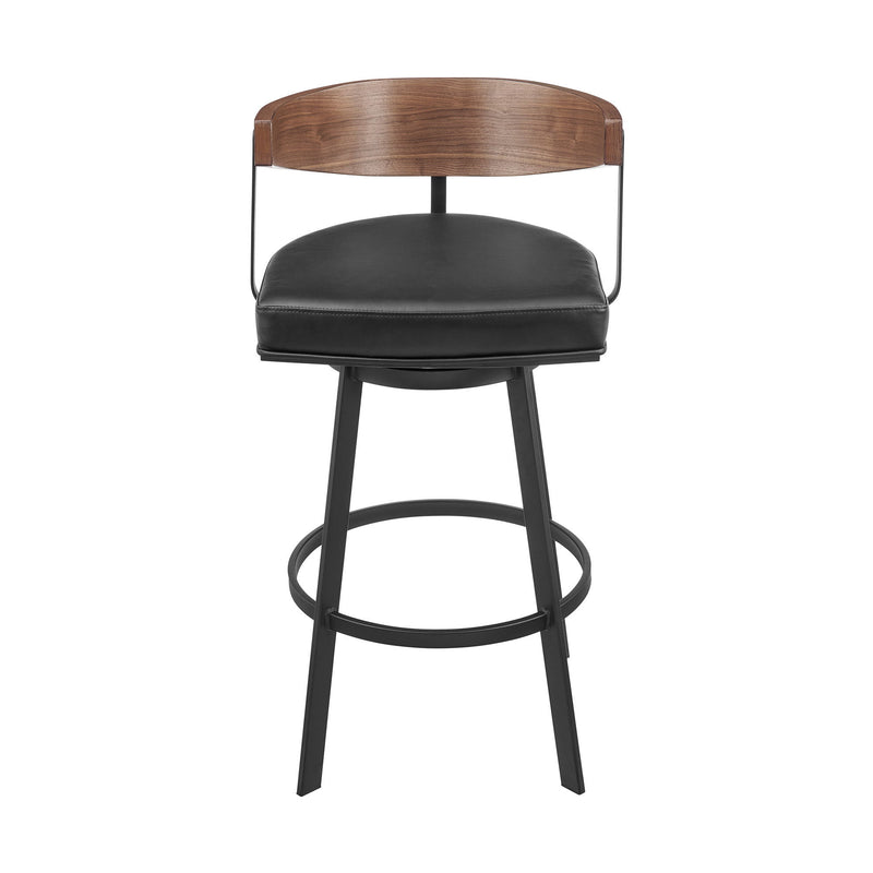 26" Faux Leather And Iron Low Back Counter Height Swivel Bar Chair - Black / Brown