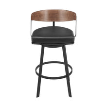 Load image into Gallery viewer, 26" Faux Leather And Iron Low Back Counter Height Swivel Bar Chair - Black / Brown

