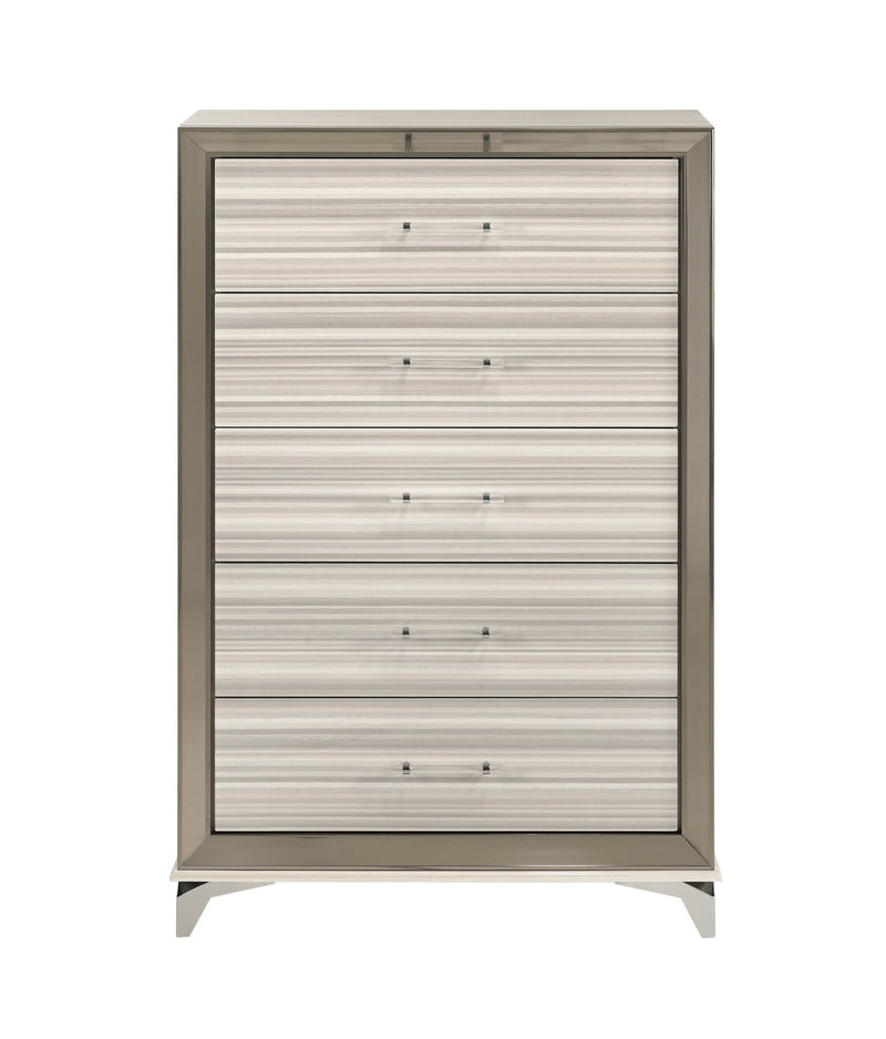 53" Wood Lighted Five Drawer Dresser - Beige And White