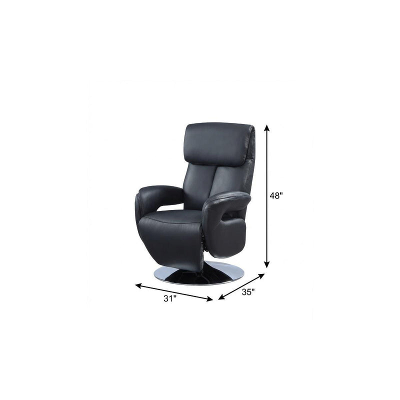 Tufted Genuine Leather Power Swivel Recliner (730563) - Black