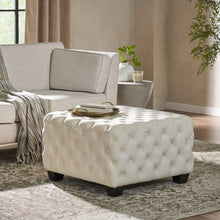 Load image into Gallery viewer, Modern Glam Ottoman With Velvet Upholstery And Button Tufted Design - Ivory
