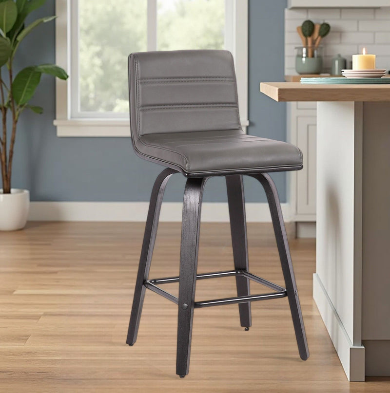 Fabric And Iron Low Back Counter Height Swivel Bar Chair - Gray And Black