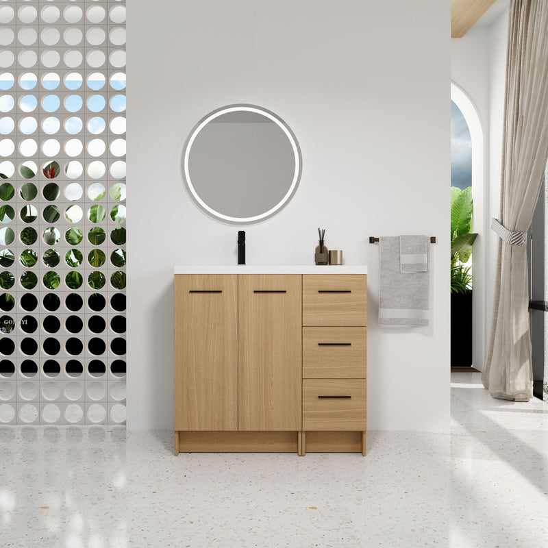Wall Mounted Floating Bathroom Vanity With Sink, Door & Drawers Modular Cabinet