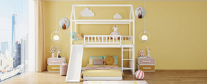 Twin Over Twin Bunk Bed with Slide, House Bed with Slide, White(OLD SKU: LT000214AAK)