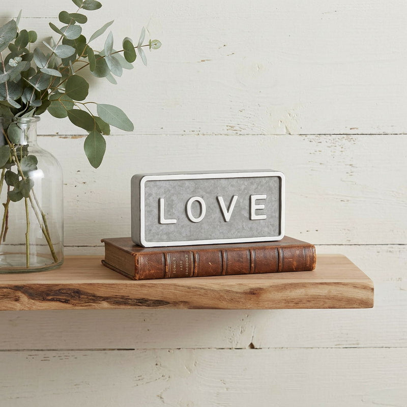 Galvanized Love Hand Painted Tabletop Sign - Gray / White