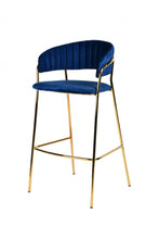 Load image into Gallery viewer, Steel Low Back Bar Height Bar Chairs (Set of 2) - Dark Blue / Gold
