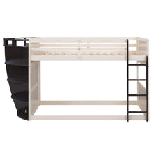 Load image into Gallery viewer, Twin over Twin Boat-Like Shape Bunk Bed with Storage Shelves, Cream+Espresso
